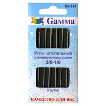 Иглы для шитья ручные " Gamma" для штопки №3/ 0- 1/ 0 N- 314 в конверте с прозрачным дисплеем 6 шт. короткие
