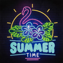 Кристальная ( алмазная) мозаика  " ФРЕЯ" ALBP- 323 постер " Неоновый фламинго" 30 х 30 см