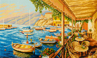 Кристальная ( алмазная) мозаика  " ФРЕЯ" ALVR- 282 " Кафе у причала" 50 х 30 см