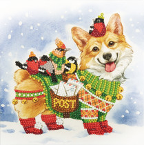 Кристальная ( алмазная) мозаика  " ФРЕЯ" ALBP- 272 постер " Корги- почтальон" 20 х 20 см