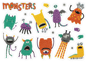 Кристальная ( алмазная) мозаика  " ФРЕЯ" ALVN- 116 наклейки " Монстрики" 19. 5 х 14 см