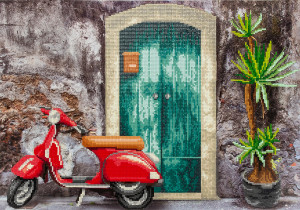 Кристальная ( алмазная) мозаика  " ФРЕЯ" ALVR- 221 " Мопед" 50 х 35 см